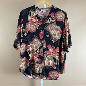 Vintage Impressions Of California Large Floral Cultural Flowy Top Vacation